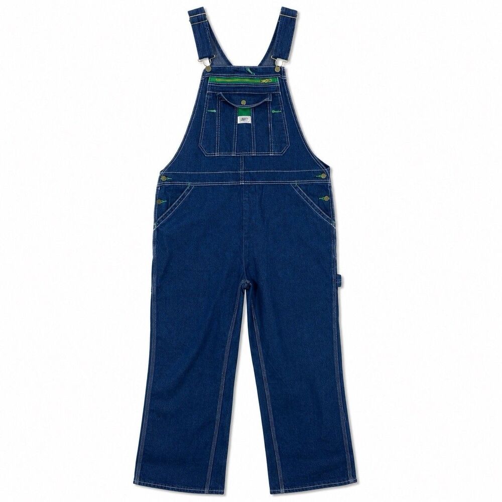 Liberty Denim Bib Overalls XL Blue Green Zip Carpenter Workwear Stretch